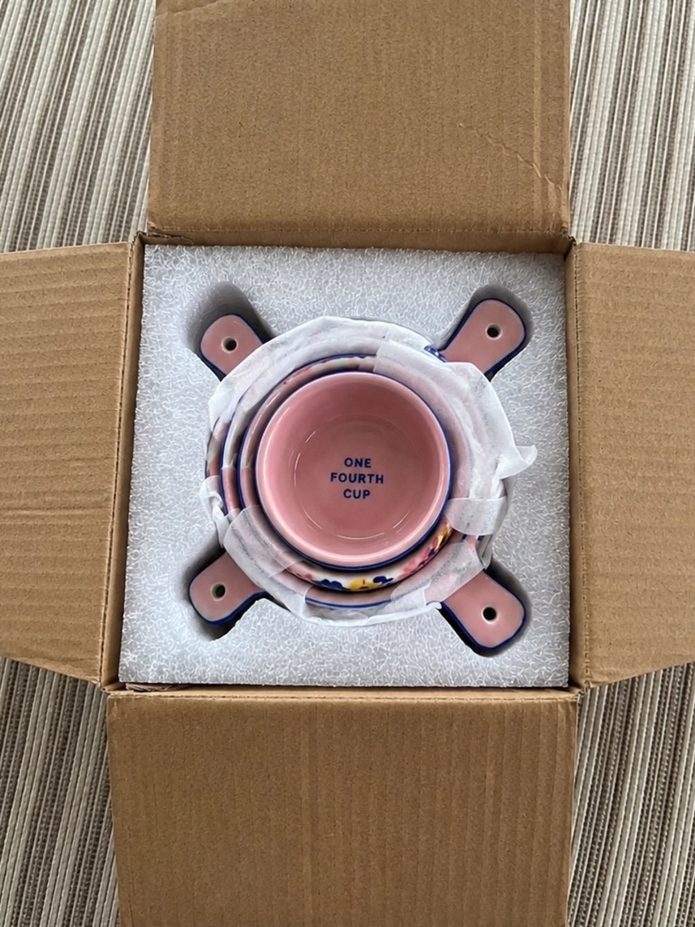 NIB M.E. Happy Home Floral Ceramic Nesting Measuring Cups Set - Picture 4 of 5